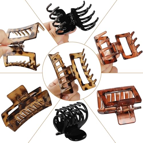 CHANDAT Medium Claw Hair Clips Set for Women - 3 Styles, 9PCS Rectangle Hair Clips for Thick Hair, Square Clips for Thin Hair - Leopard - color: Leopard