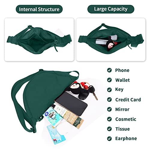 Nylon Crescent Crossbody Bag for Women Purses Trendy Men,Small Travel Sling Bag Hobo - color: Dark Green, size: Small