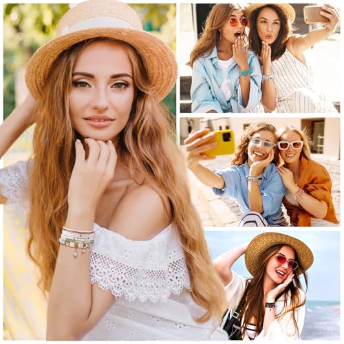 6 Sets Bohemian Bracelet Sets for Women | Beaded Bracelets for Women | Stackable Stretch Boho Bracelets for Women | Multi-color Bracelets Dainty Jewelry Gifts