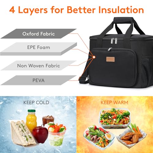 Lifewit Large Lunch Bag, Insulated Lunch Box, Soft Cooler Cooling Tote for Adult Men Women, Black 40-Can (24L) - color: Black, size: Jumbo(24L)