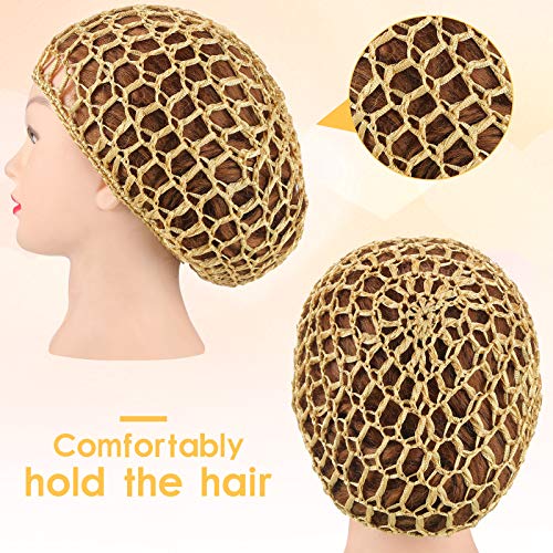 4 Pieces Mesh Crochet Hair Net Rayon Knit Snood Hat Thick Short Women Hairnet Snoods Cover Ornament for Sleeping (Black, Blue, Gray, Khaki) - color: Black, Blue, Gray, Khaki