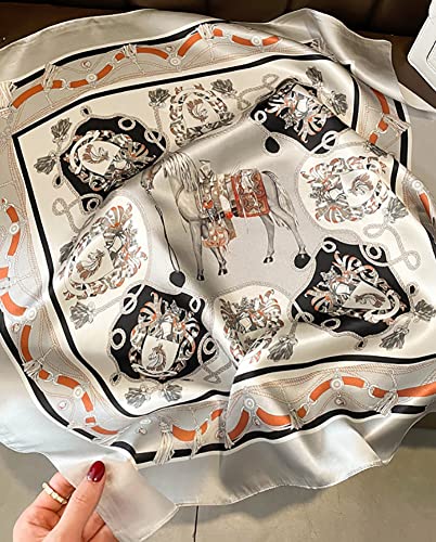 JERLA 100% Pure Mulberry Silk Square Scarf for Hair-27''x27'' Women Men Natural Silk Neckerchief Headscarf - color: Grey Carriage