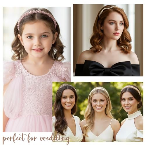 7-Pack Pearl Fashion Headbands, Artificial Pearl Rhinestone Shiny Beaded Hairbands, Non-Slip Cute Party and Wedding Hair Accessories,Suitable for Women and Girls - color: Type 3