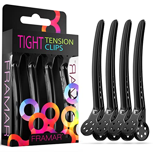 Framar Black Tight Tension Clips For Hair - Set of 4 Professional Hair Clips – Metal Hair Clips for Styling, Stylist Supplies, Hairclips, Hairstylist Essentials - Extra Tight & Durable - color: Black