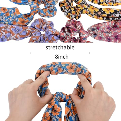 Floral Scarf Scrunchie for Women,6PCS Hair Scarf Ties | Bow Scrunchies,Hair Scarves,Scrunchie with Tails,Bandana Scrunchies,Scarf Ponytail,Hair Accessories for Women,2 in 1 - color: floral 4B