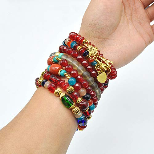 Bohemian Bracelet Sets for Women - 6 Sets Stackable Stretch Bracelets Multi-color Boho Jewelry for Women Hippie Bracelets Dainty Jewelry - color: Owl charm stretch bracelet set