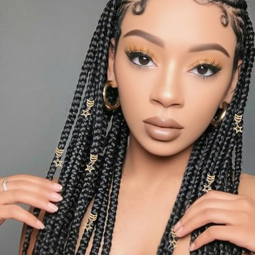 20 Pcs Hollow Star Hair Cuffs Gold Hair Braid Clips for Dreadlocks Twists Braids Jewelry Beads Pendants Accessories (Gold) - color: Gold
