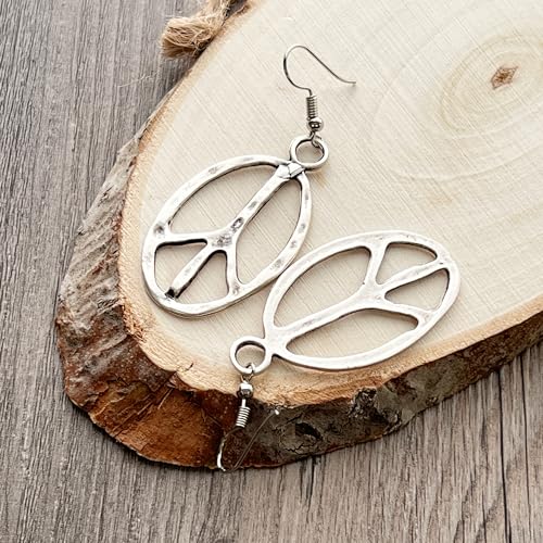 Peace sign earrings peace symbol charm earrings silver or bronze hippie necklace - color: silver