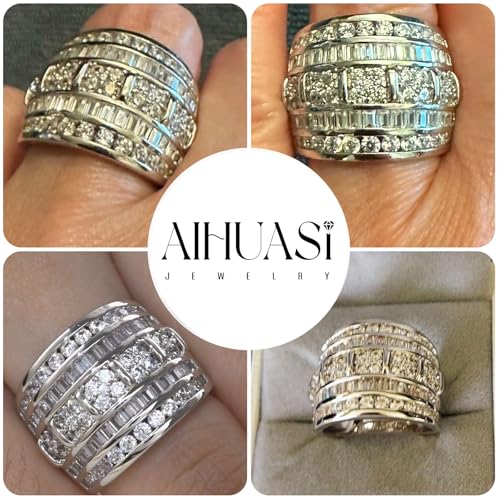 Wide Wedding Bands for Women Cubic Zirconia Engagement Bridal Eternity Stackable Rings White Gold Size - color: White Gold