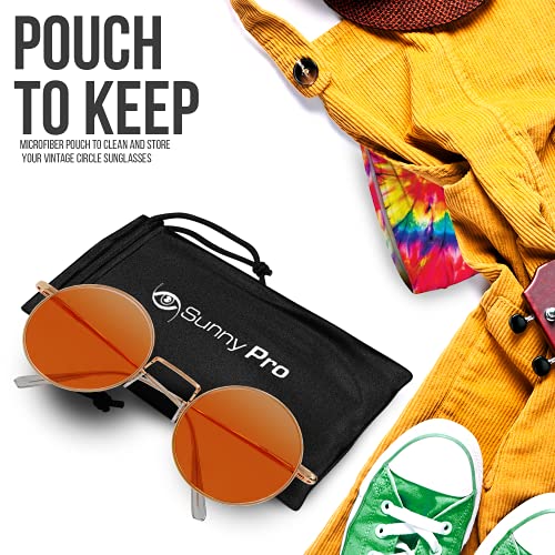 Retro Round Sunglasses Small Colored Lens Hippie Glasses - style: Orange