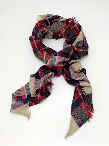 Wander Agio Womens Warm Long Shawl Winter Wraps Large Scarves Knit Cashmere Feel Plaid Triangle Scarf - color: Beige Pink Colour 1