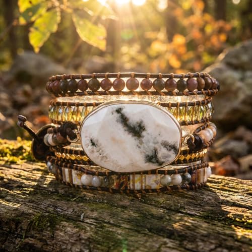 YGLINE Natural Stone Beaded Healing Wax String 5 Wraps Bracelets - color: druzy 3