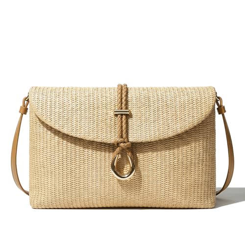 CHUNLI Woven Straw Clutch Bag for Women, Raffia Crossbody Handbag with Detachable Strap, Summer Beach Vacation Boho Purse