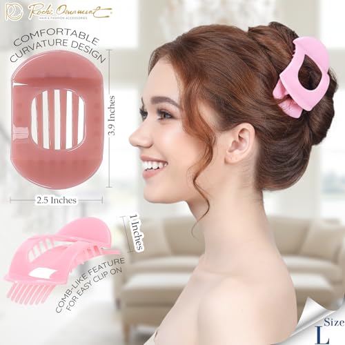 RC ROCHE 6 Pcs Flat Claw Hair Clips for Women Thick Hair French Round Duckbill Square Secure Strong Hold Grip Clamps Barrettes Curved No Slip No Crease Styling Cute Extra Jumbo, Large Cherry Blossom - color: (Large) Cherry Blossom