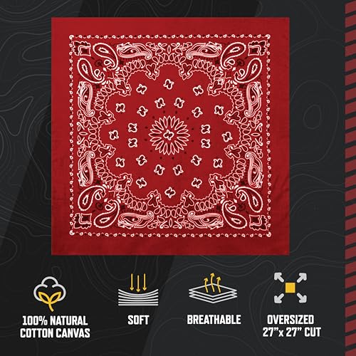 Rothco Trainmen Paisley Bandana 27” x 27” Extra‑Large 100% Cotton Head Wrap Scarf Multi‑Use - color: Pink