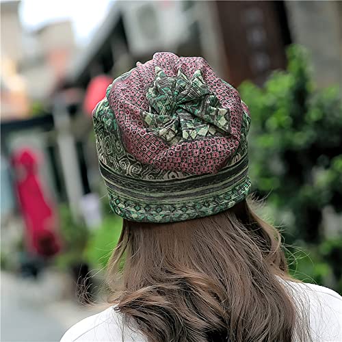 XYIYI Womens Chemo Headwear Hats Cotton Slouchy Beanie Cap Scarf - color: 2pcs Ethnic Green Blue-v