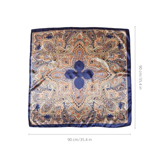 35” Satin Large Square Head Scarves-Like Silk Satin Scarf for Hair Wrapping at Night Bandana Square Scarf for Sleeping - color: Symmetrical Cashew Nuts-navy Blue
