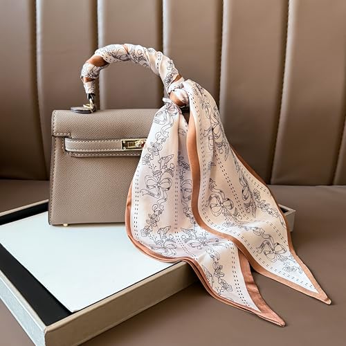 Hair Scarf for Women - 53"x5.3" Purse Scarf, Extra Long Satin Wrap, Versatile Belt & Boho Neck Accessory - color: Khaki Floral