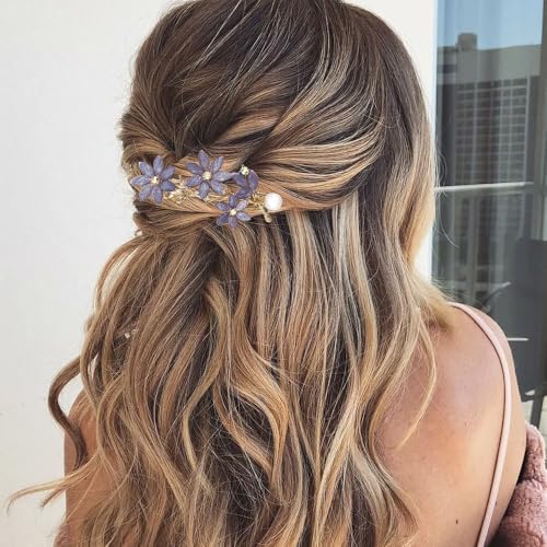 2 PACK Rhinestone Hair Clips Barrettes for Women, Purple Vintage Rhinestone Hair Clips Sparkly Crystal Clips Flower Small Hair Barrettes Fancy Wedding Hair Accessories for Women Girls Bridal - color: Purple