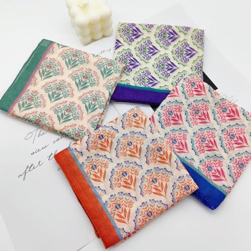 Cotton Like Bandana in Bulk, Head Scarf, Headband, Head wrap, Hair Neck Scarf for Women 22 x 22 inch - color: Bib06 Blooms 4pcs
