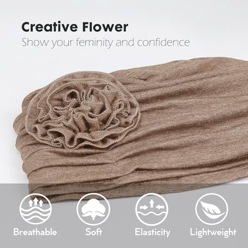 Alnorm Flower Design Chemo Hair Loss Caps Cancer Headwear for Women - color: Light Hemp Camel