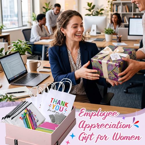25 Pcs Employee Appreciation Gift for Women Employee Kraft Paper Bags Makeup Bags Sticky Notes Ballpoint Pens and Bookmarks for Tutor Appreciation Week Gift Sets Bulk - style: Employee