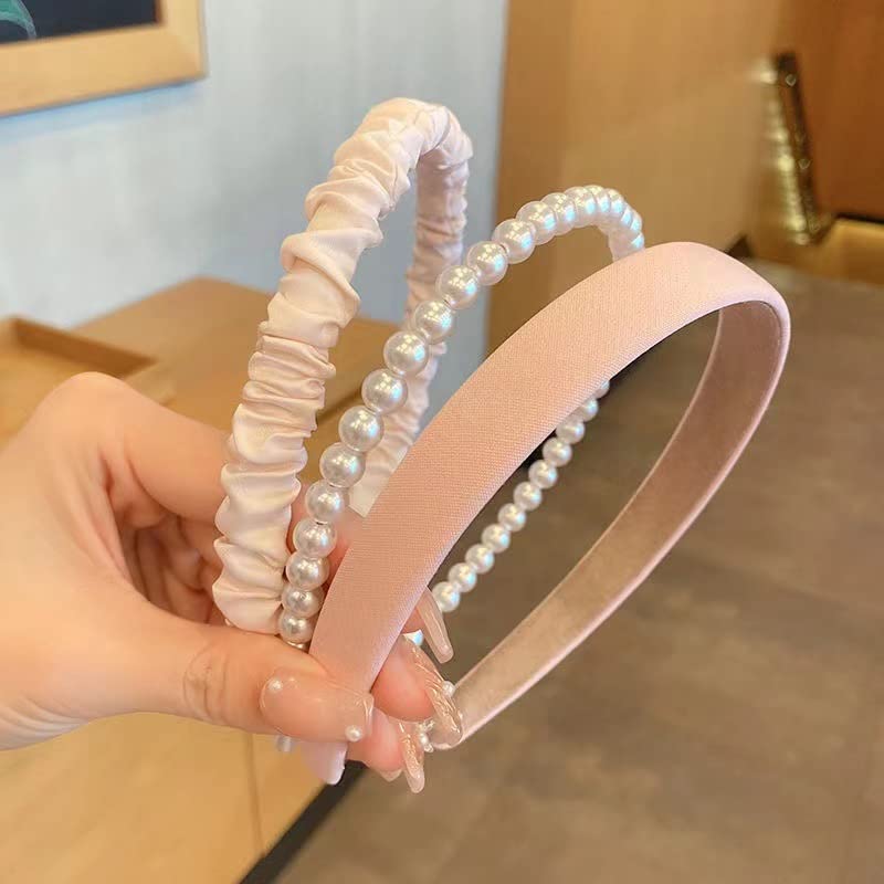 Ooosonlu Fashion Headbands Set - Girls & Women Pearl Hairbands, Non-slip, Different Patterns - color: Pink
