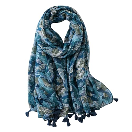 WaJuemy Travel Boho Scarf for Women Casual Lightweight Pashmina Scarves Fashion Multicolor Shawl Wraps with Fringed Beads - color: 03a Teal