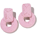 Statement Raffia Earrings Cute Boho Earrings Rattan Dangle Earrings Handmade Straw Wrap Earrings Summer Drop Dangling Earrings for Women Teen Girls - color: Pink
