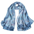 100% Mulberry Silk Women's Neck Silk Scarf-Lightweight Shawl,FLoral Print Beach Silk Wrap-Scarves for Photography - color: Grey Blue