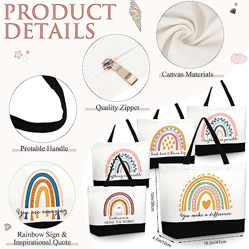 Sieral 10 Pcs Teacher Appreciation Gift Rainbow Canva Teacher Tote Bags Pack Retirement Thank You Reusable Bag Women Summer(Inspirational) - style: Inspirational