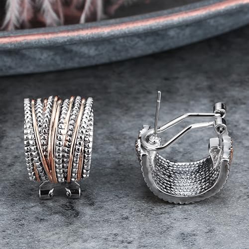 Mytys Two Tone Earrings for Women Gold and Silver Crossover Half Hoop Statement Earring Designer Stud Earrings - color: Rose Gold & Silver