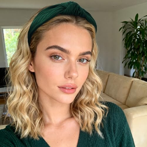 YISSION Wide Knotted Headbands for Women Non Slip Head Band Green Headband Fashion Top Knot Hairband Hair Accessories for Women Girls - color: Green