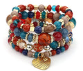 Women Beaded Bracelet Set | Colorful Boho Stackable Trendy Design with Crystal Accents Multilayer Bangle Bracelet | Fashion Stretch Braclets Jewelry for Women - color: Red
