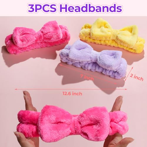 LEOBRO Spa Headbands, 6pcs Makeup Headbands and Hair Scrunchies for Washing Face for Teen Girls Women, Skincare, Easter Basket Valentines Gifts for Girls (Rose Red & Yellow & Purple) - color: Rose Red, Yellow, and Purple