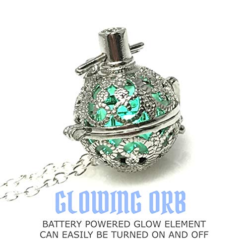 UMBRELLALABORATORY Steampunk FIRE Necklace - Pendant Glow Locket - Great Gifts for women, Mother, Father, cute magical Jewelry - color: Teal