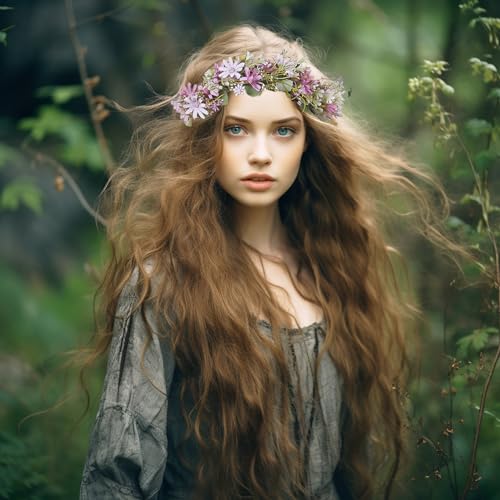 Vivivalue Daisy Flower Crown Floral Wreath Headband Hair Garland Flower Halo Headpiece with Ribbon Wedding Party Festival Photos Purple - color: 91