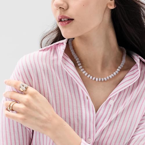 KissYan Beaded Gemstone Necklace for Women, Natural Stone Beach bead Necklace, 18" Boho Summer Handmade Jewelry Gifts - color: Cloud Dancer