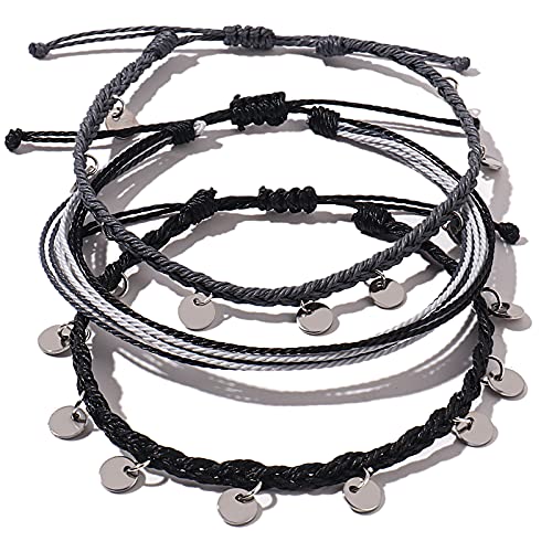 FANCY SHINY String Ankle Bracelets Waterproof Rope Anklets Braided Beach Boho Coin Anklets Cute Friendship Foot Jewelry for Women - style: Gray Disc