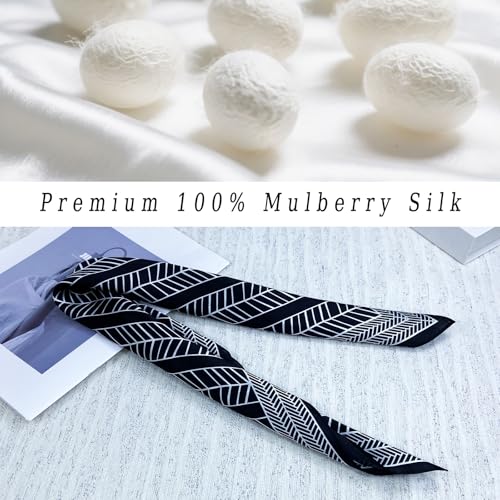 Women's Small 21 inch 100% Silk Scarf Bandana for Head Neck Hair | 100% Mulberry Silk Lightweight Designs Gift-Ready Packaging For Hair Fashion 21"x21" Printed - color: 306 Black White