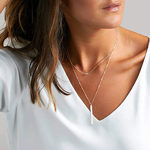 Turandoss Gold Layered Necklaces for Women - 14K Gold Plated Handmade Multilayer Bar Pearls Coin Disc Moon Butterfly Medallion Adjustable Dainty Layered Choker Necklaces for Women Jewelry - style: 3PCS - Disc&CZ&Bar