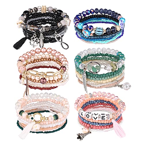 6 sets Bohemian Multilayer tassels bracelet Handmade Wrap Bracelets Bangle Jewelry Bracelets for Women - color: 6PCS-C