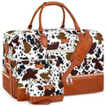 ITIEZY Weekender Overnight Bag for Women - Large Travel Duffel Bag with Shoe Compartment, Gym Duffel Bag Hospital Bag Carry On Tote Bags for Airplanes with Crossbody Bag Toiletry Bag 3Pcs Set - color: 5-Brown Cow