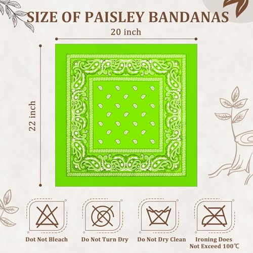 12 Pack Bandanas Unisex Paisley Cowboy Bandanas Bulk Multi Purpose Headband Scarf for Men Women Costume - color: Lime Green, style: Classic