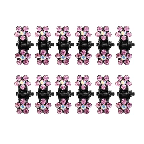 VOCOSTE 12 Pcs Mini Hair Claw Clip, Small Rhinestone Hair Clips, Metal Little Hair Clips for Women and Girl Flower Hair Accessories, Pink - color: Pink