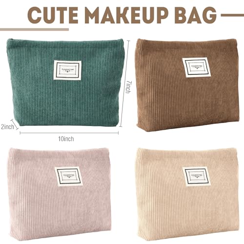 Sanwuta 4 Pack Velvet Makeup Bag Cosmetic Bag for Women Large Capacity Corduroy Pouch Zipper Canvas Travel Toiletry Purse Make up Organizer Case Accessories(Fresh Color,Plaid) - color: Fresh Color