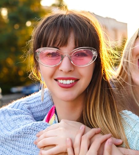 FEISEDY Sunglasses Womens, Retro Oval Cateye Sun Glasses Men, Small 90s Style B4128 - color: Pink