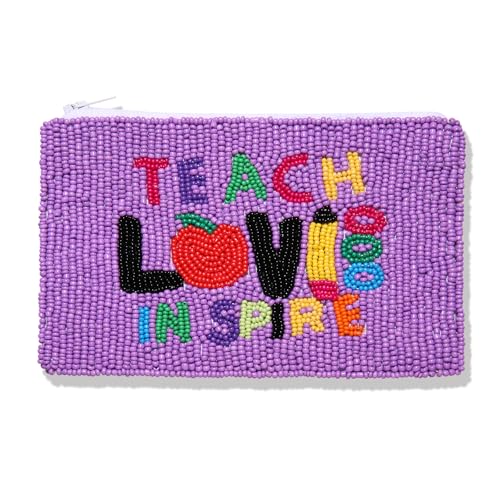 Teacher Beaded Coin Purse Teach Love Inspire Seed Bead Coin Purse Back to School Accessory Small Cute Wallet Coin Pouch Purse Teacher Appreciate Gift for Teachers - style: Teacher Beaded Coin Purse