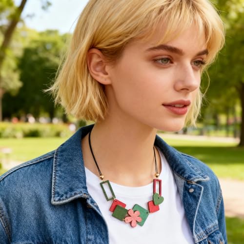 Chunky Acrylic Beaded Necklace for Women Colorful Acrylic Beaded Choker Round Beads Statement Necklace Fashion Jewelry - color: -Green