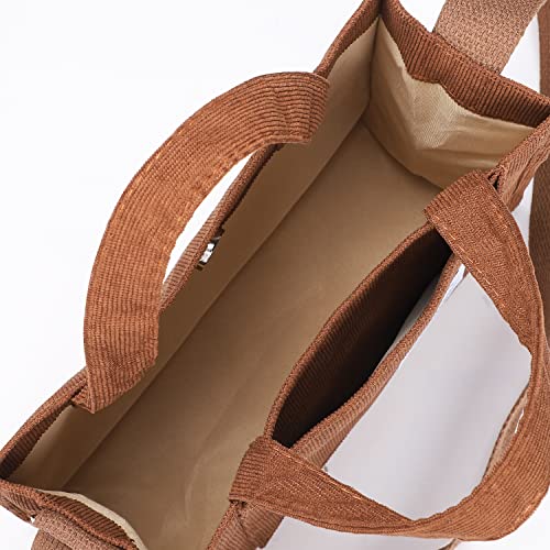 WantGor Tote Bag for Women, Corduroy Crossbody Bags Shoulder Handbag Small Satchel Hobo Bag Purse - color: Brown